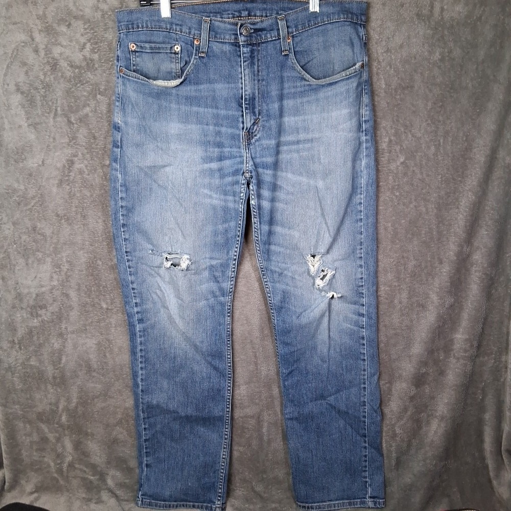 Levis 559 Mens 36x34 Relaxed Straight Fit Medium Blue Wash Distressed